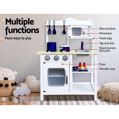 Kitchen Play Set Wooden Pretend Toys Cooking Children Cookware Food