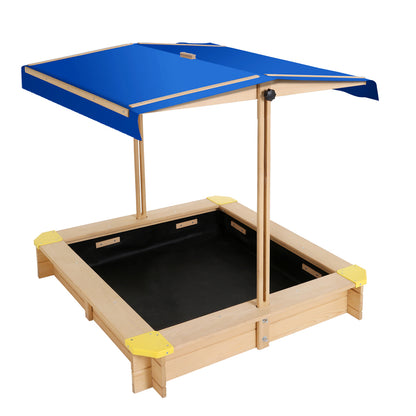 Sandpit Wooden Sandbox Sand Pit with Canopy Bench Seat Toys 101cm