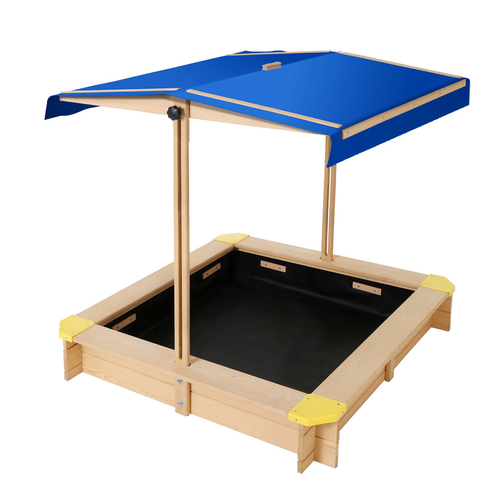 Sandpit Wooden Sandbox Sand Pit with Canopy Bench Seat Toys 101cm