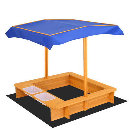 Sandpit Wooden Sandbox Sand Pit with Canopy Water Basin Toys 103cm