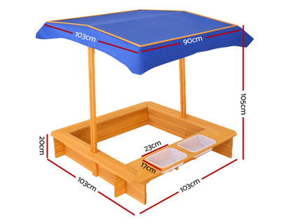 Sandpit Wooden Sandbox Sand Pit with Canopy Water Basin Toys 103cm