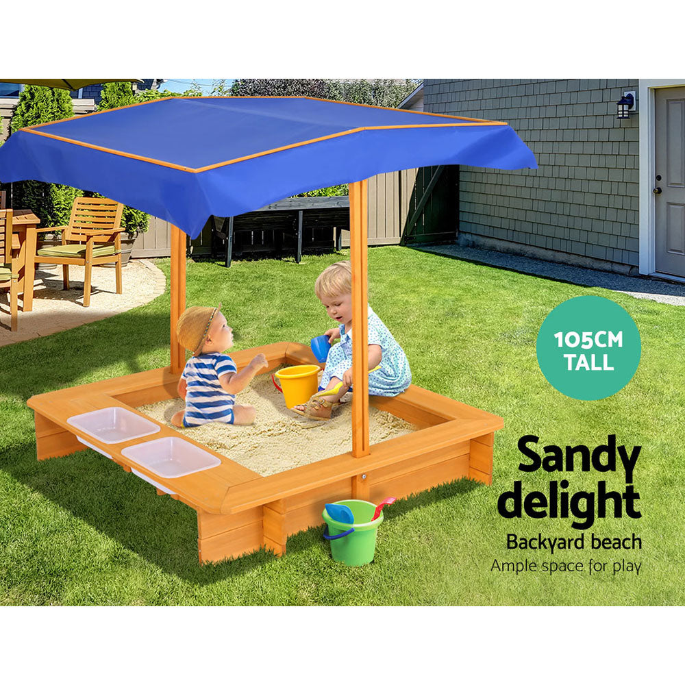 Sandpit Wooden Sandbox Sand Pit with Canopy Water Basin Toys 103cm