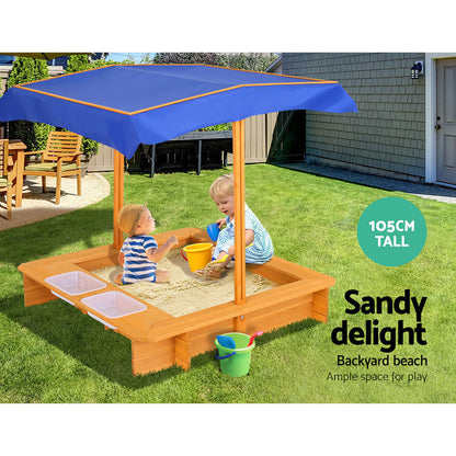 Sandpit Wooden Sandbox Sand Pit with Canopy Water Basin Toys 103cm