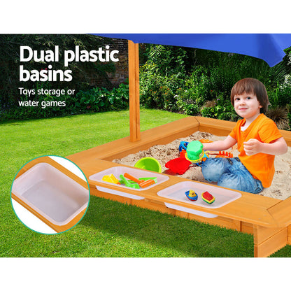 Sandpit Wooden Sandbox Sand Pit with Canopy Water Basin Toys 103cm