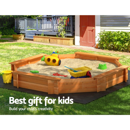 Sandpit Wooden Round Sand Pit with Cover Bench Seat Beach Toys 182cm