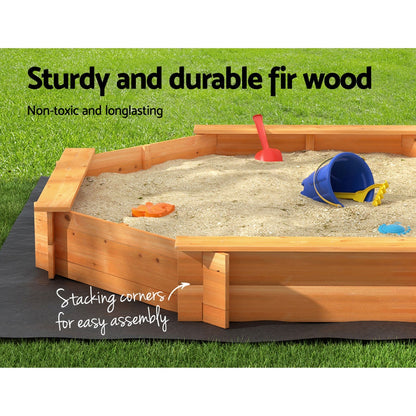 Sandpit Wooden Round Sand Pit with Cover Bench Seat Beach Toys 182cm