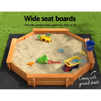 Sandpit Wooden Round Sand Pit with Cover Bench Seat Beach Toys 182cm