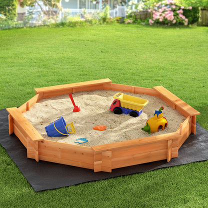 Sandpit Wooden Round Sand Pit with Cover Bench Seat Beach Toys 182cm