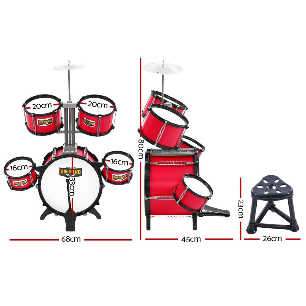 Kids 7 Drum Set Junior Drums Kit Musical Play Toys Childrens Mini Big Band - Lil Learners