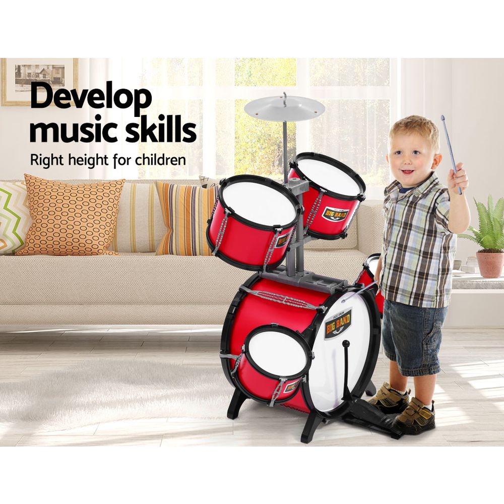 Kids 7 Drum Set Junior Drums Kit Musical Play Toys Childrens Mini Big Band - Lil Learners