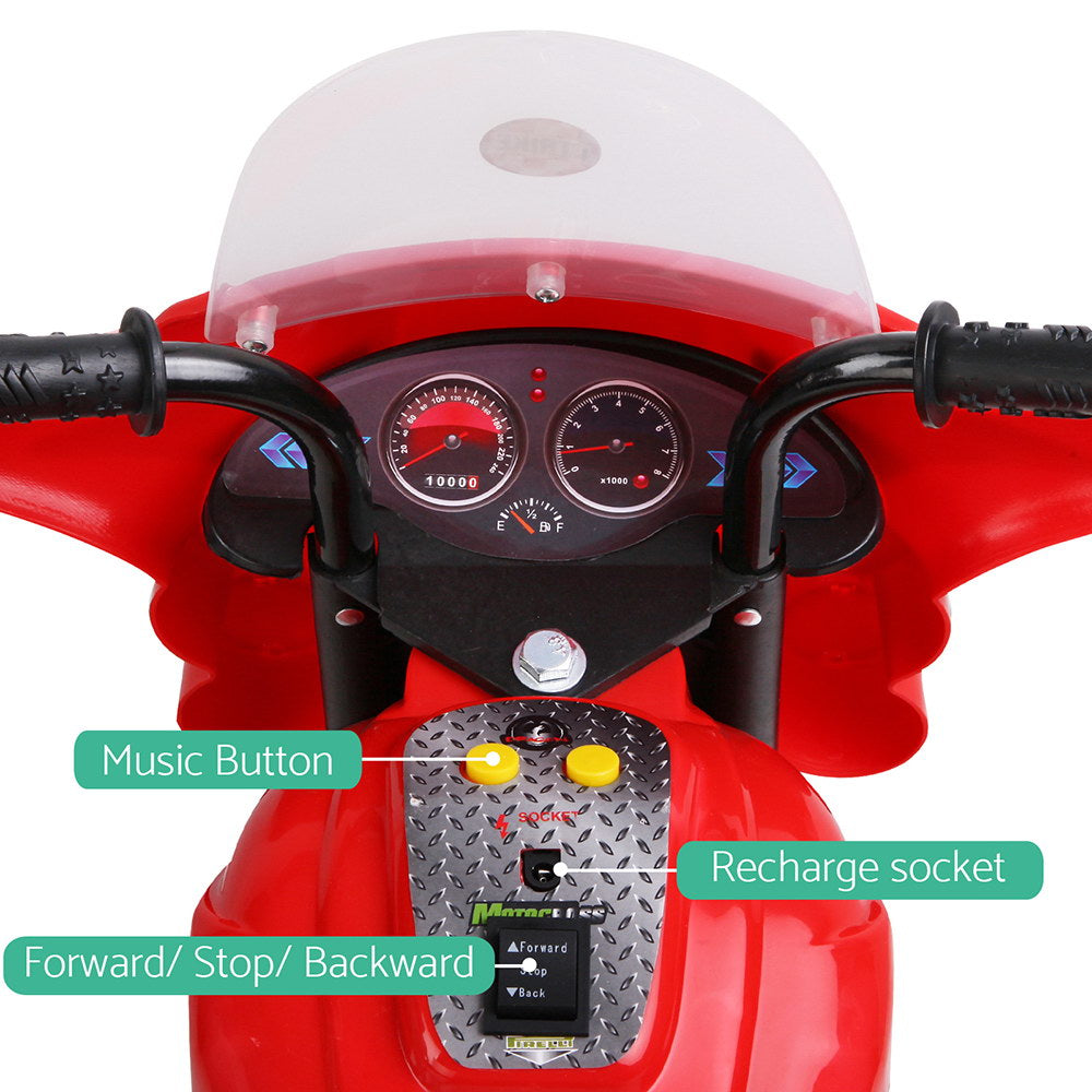 Kids Electric Ride On Police Motorcycle Motorbike 6V Battery Red - Lil Learners