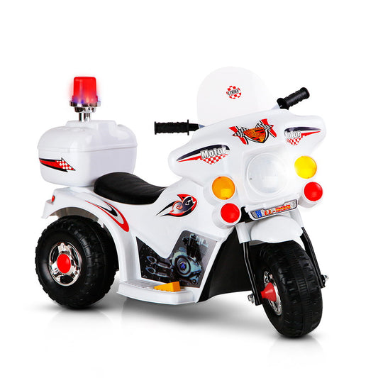 Kids Electric Ride On Police Motorcycle Motorbike 6V Battery White - Lil Learners