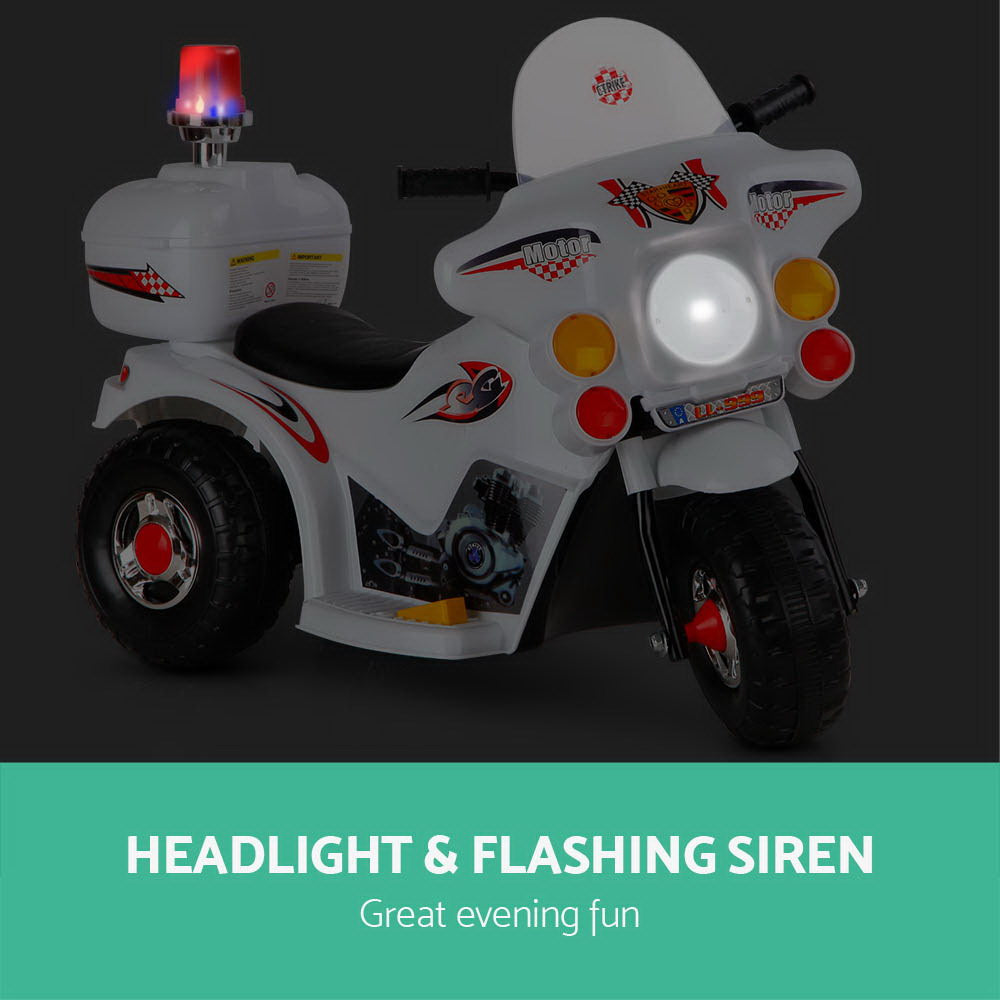 Kids Electric Ride On Police Motorcycle Motorbike 6V Battery White - Lil Learners