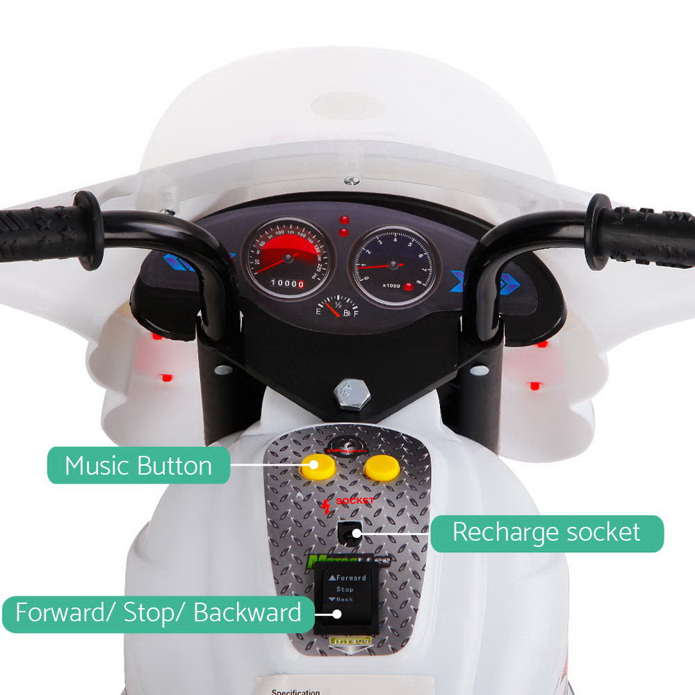 Kids Electric Ride On Police Motorcycle Motorbike 6V Battery White - Lil Learners