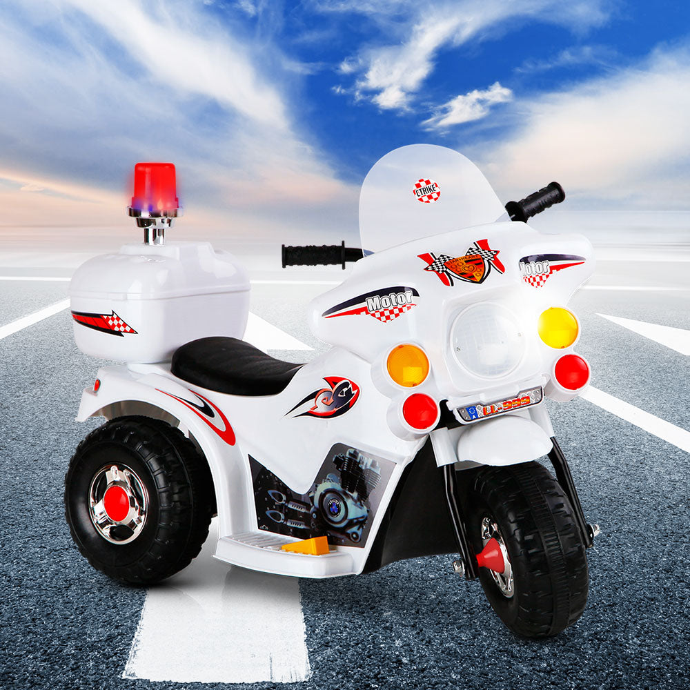 Kids Electric Ride On Police Motorcycle Motorbike 6V Battery White - Lil Learners