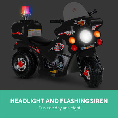 Kids Electric Ride On Police Motorcycle Motorbike 6V Battery Black - Lil Learners