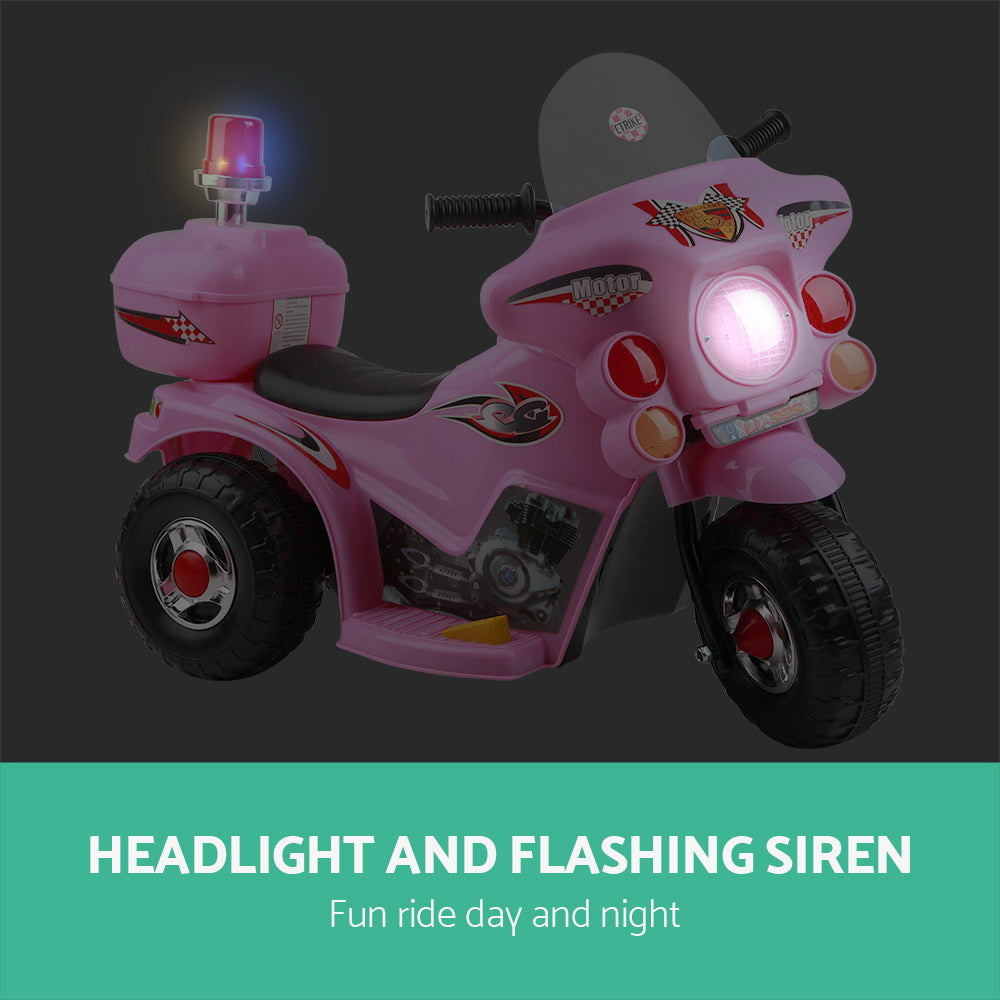 Kids Electric Ride On Police Motorcycle Motorbike 6V Battery Pink - Lil Learners