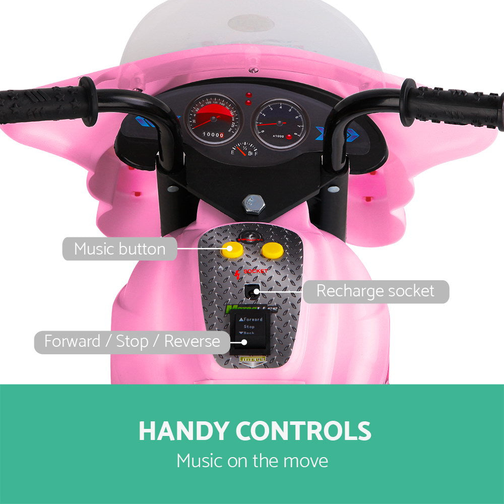 Kids Electric Ride On Police Motorcycle Motorbike 6V Battery Pink - Lil Learners