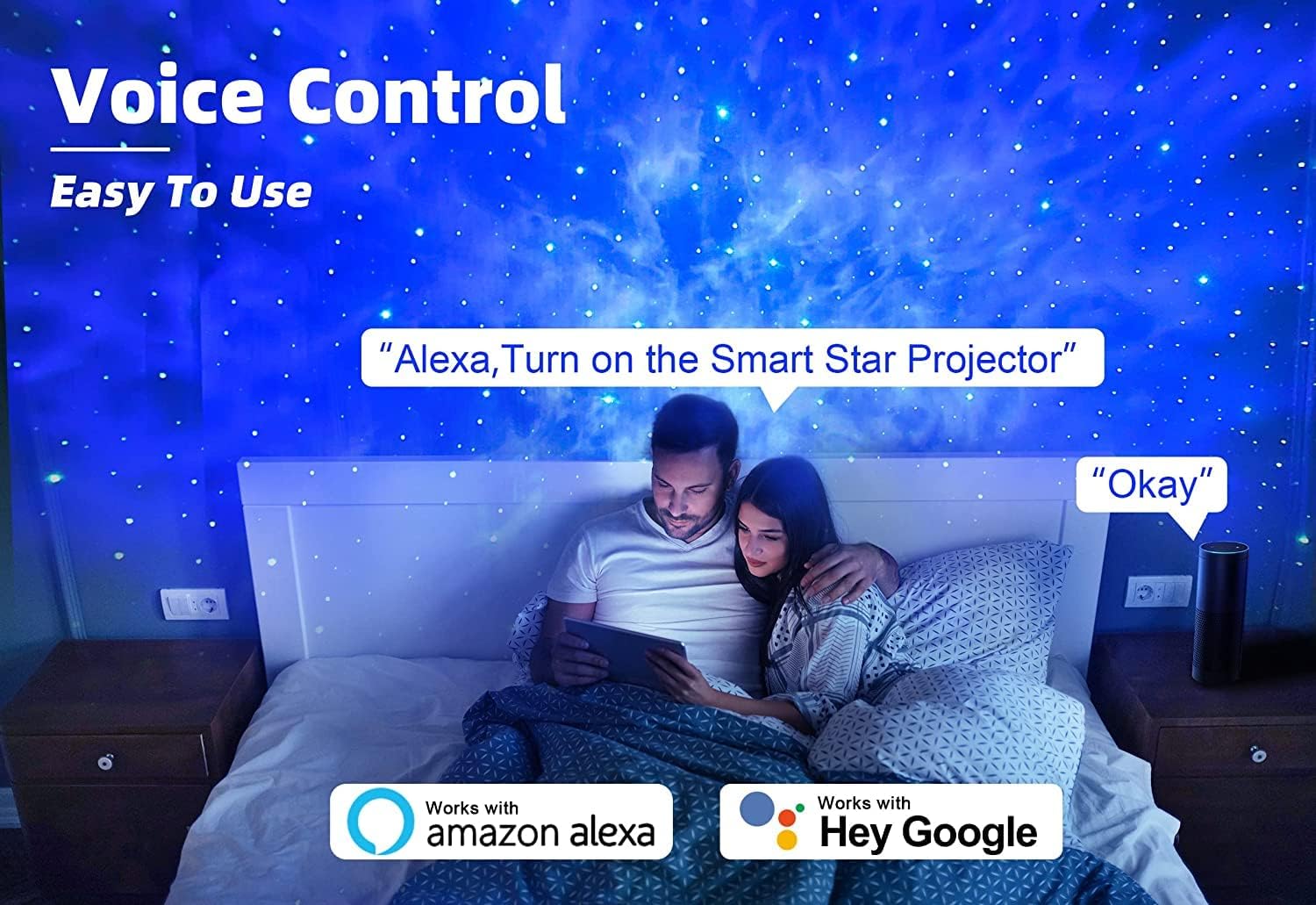 Star Projector Galaxy Light Bedroom connected with Alexa and Google Home - Lil Learners