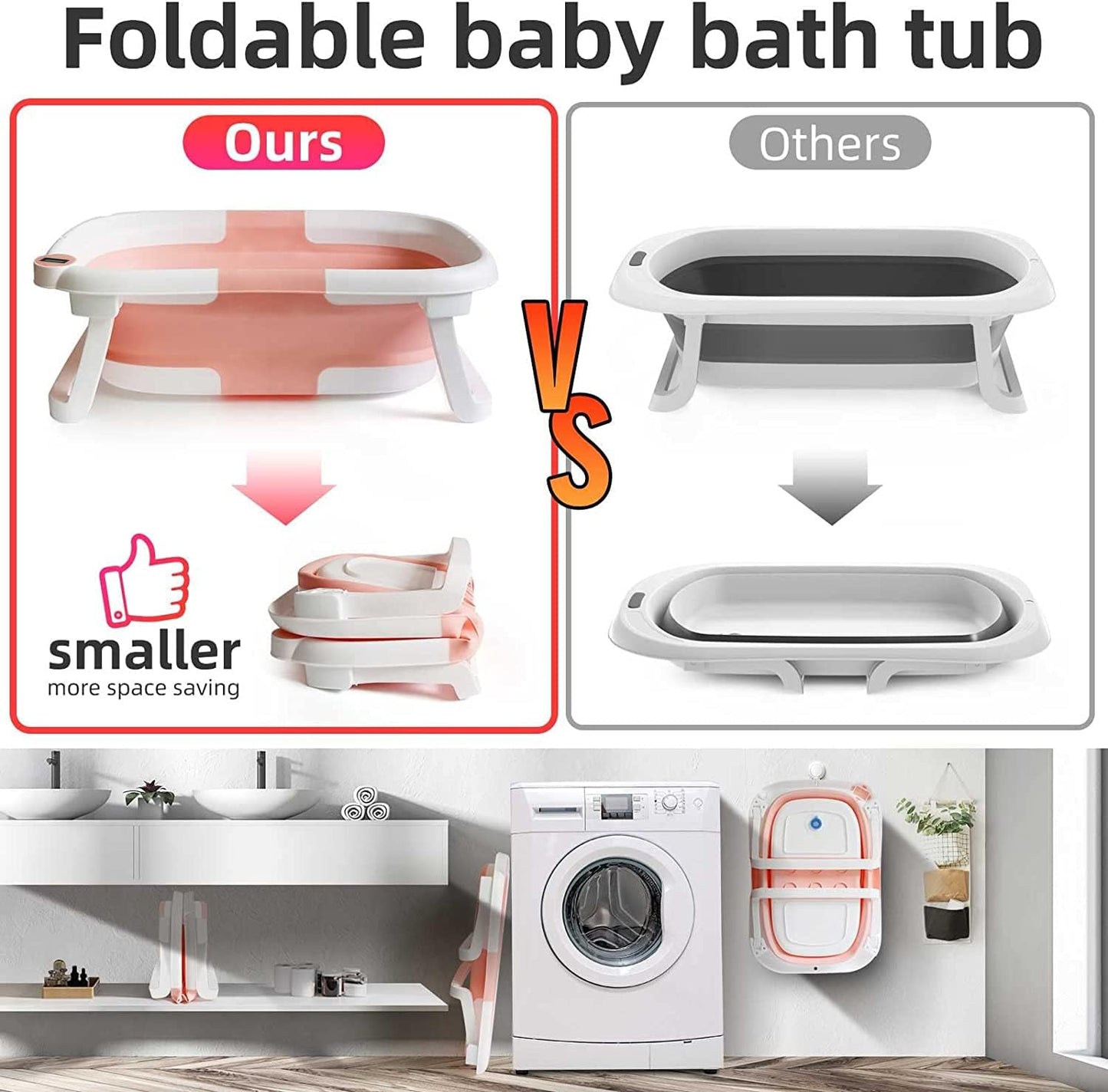 Baby Bath Tub Foldable - Pink White - Lil Learners