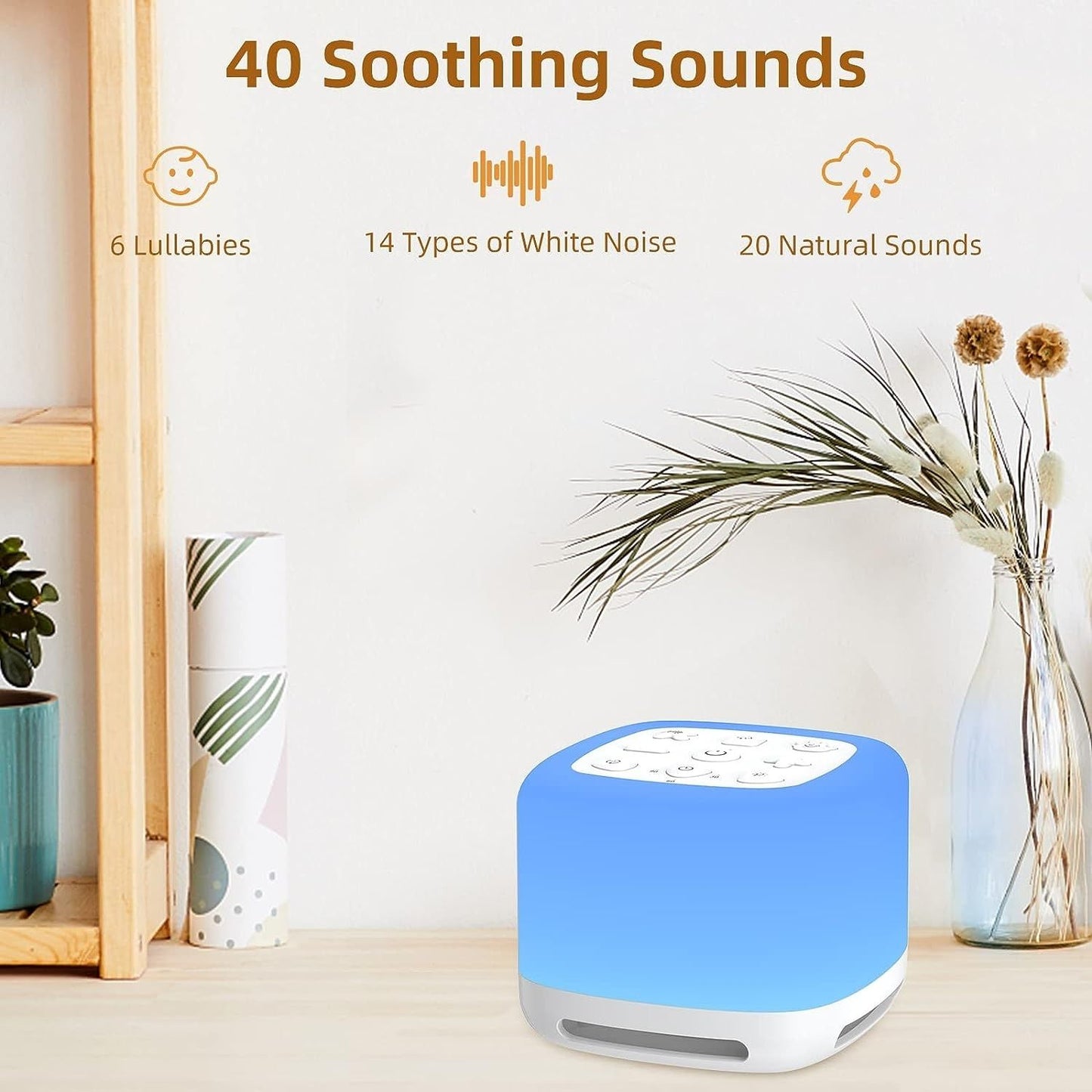 White Noise Machine with Night Light and 40 Soothing Sounds for Sleeping (White) - Lil Learners