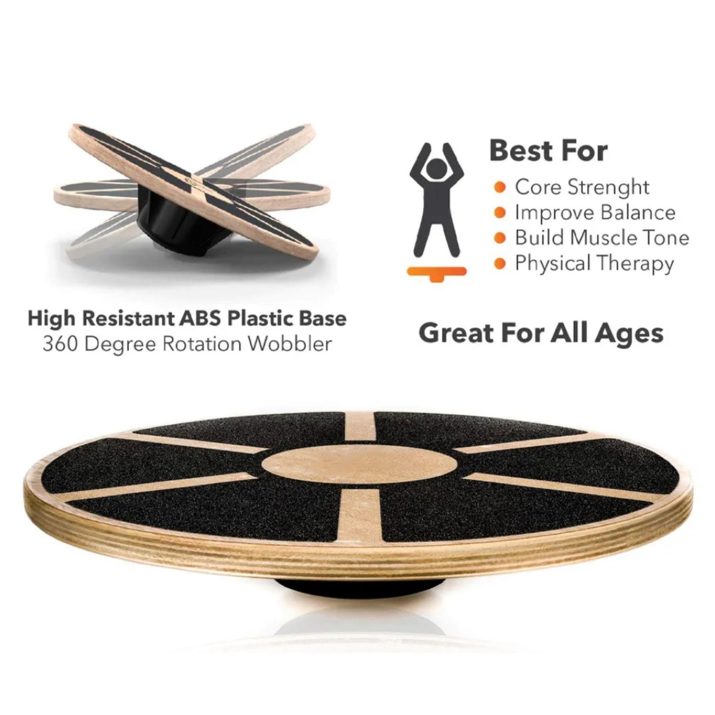 Wooden Wobble Board with Non-Slip Pads (Black with Wood) - Lil Learners