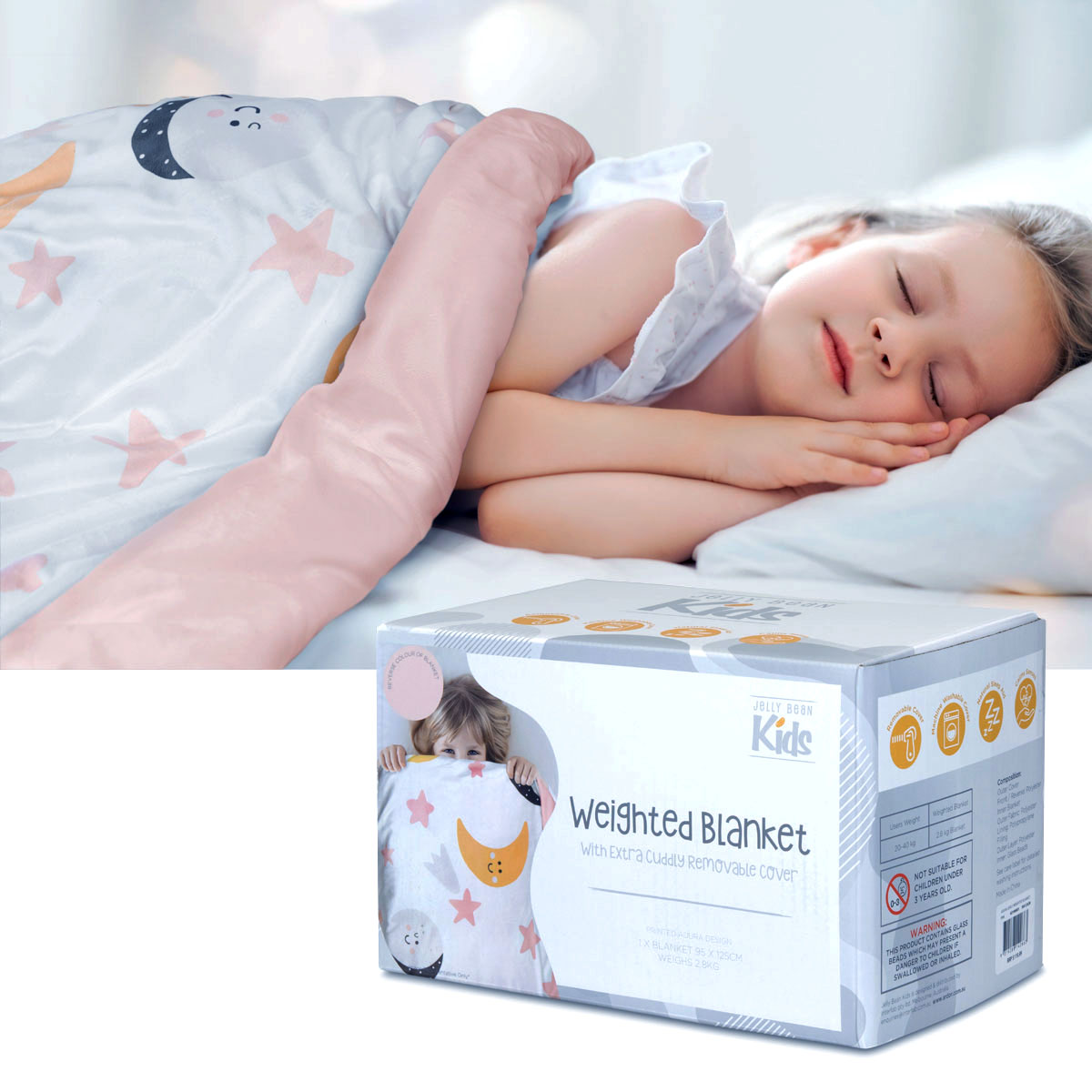 Adura Pink Kids Weighted Blanket with Extra Cuddly Removable Cover 2.8kg - Lil Learners