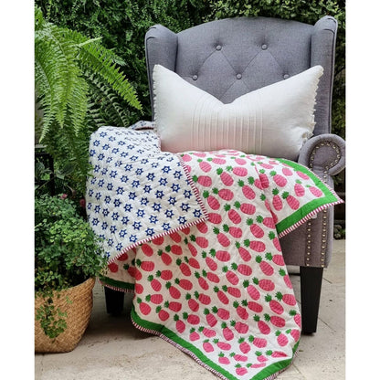 GOTS Certified Organic Cotton Reversible Baby Quilt (100x120cm) - Pink Pineapple - Lil Learners