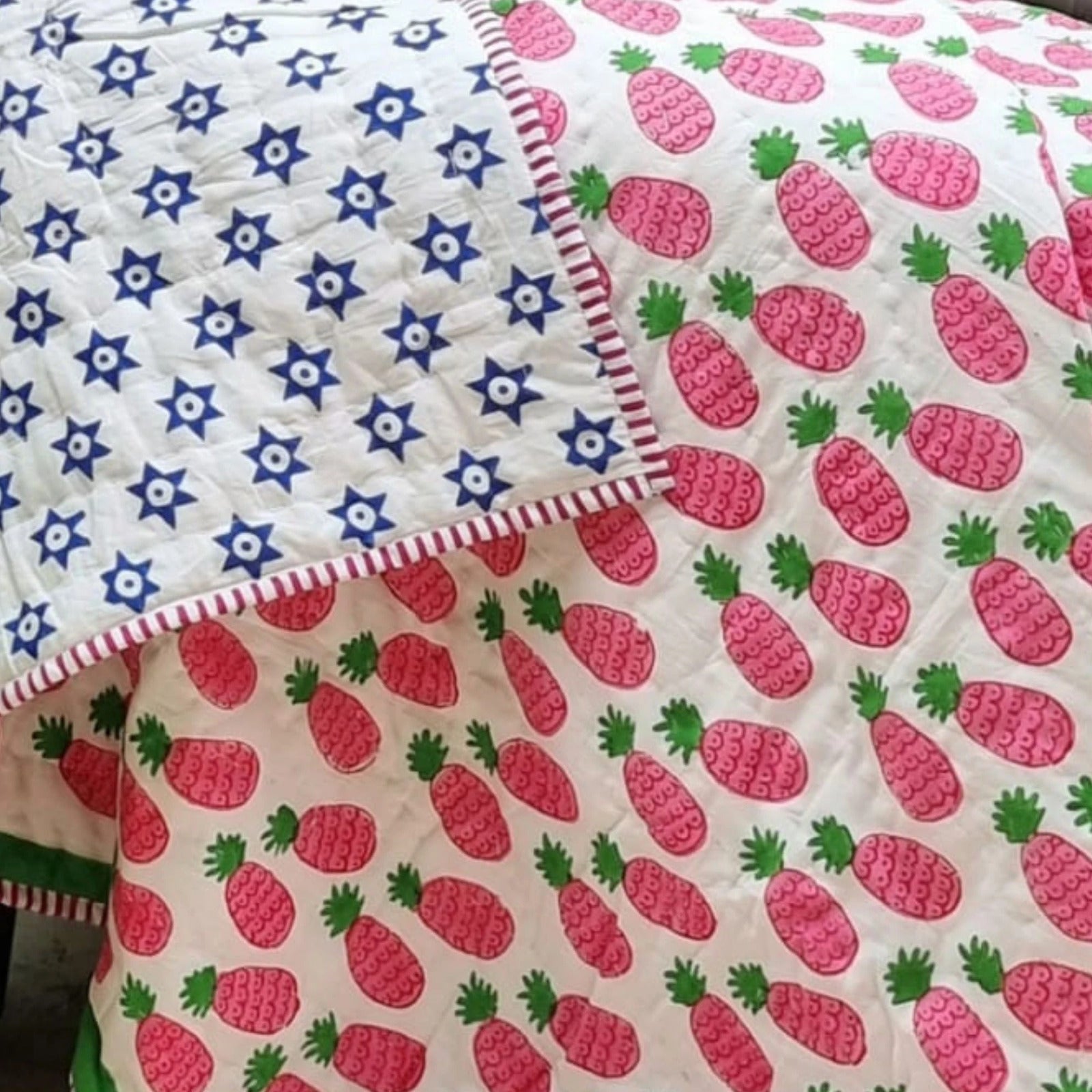 GOTS Certified Organic Cotton Reversible Baby Quilt (100x120cm) - Pink Pineapple - Lil Learners